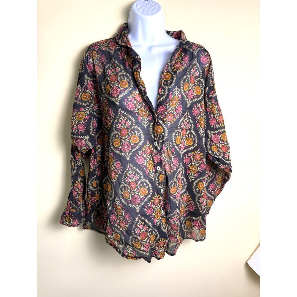 Natural Life Blouse tunic Large Romantic floral semi sheer